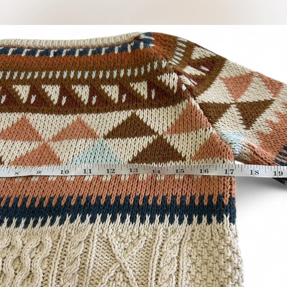 L.L.Bean Signature Cotton Fisherman Tunic Sweater Fair Isle Cable-knit Woman SM - Picture 6 of 9